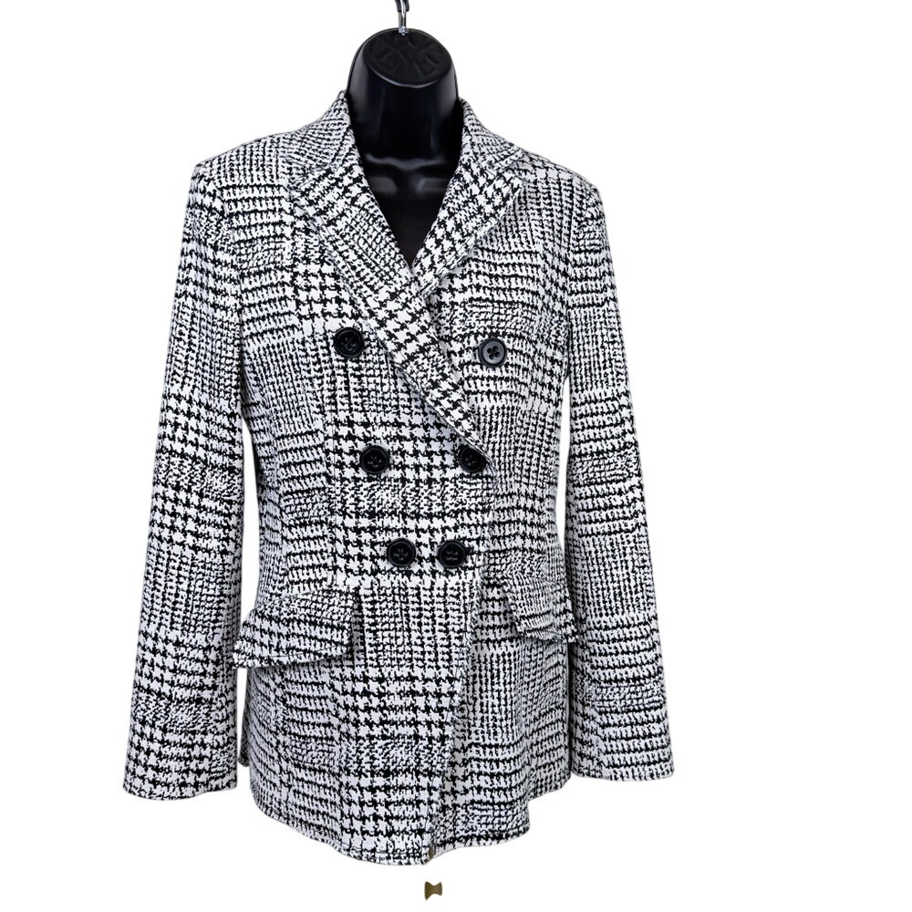 VINTAGE Dorothee Schumacher Raw Edge Houndstooth Gingham Blazer/Black & White/M